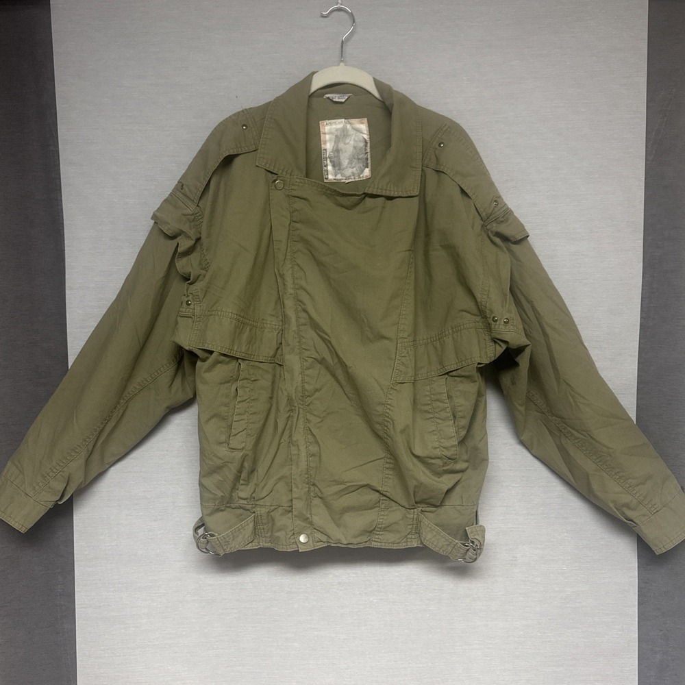American Male Vintage 80s Military Bomber Jacket Olive Green Asymmetrical Zip L